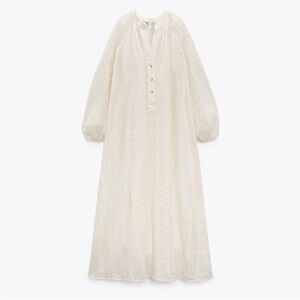 Zara White Lace Cutwork Embroidered Midi Dress